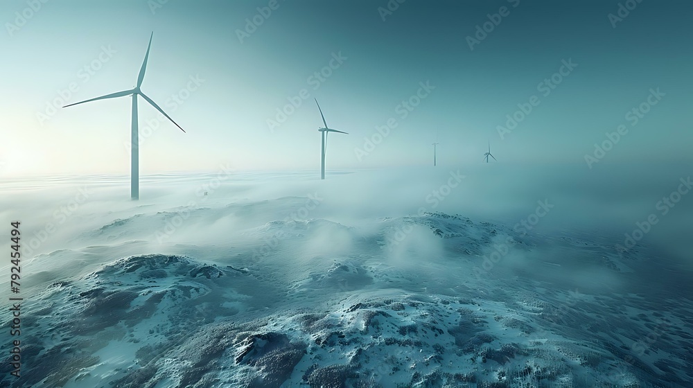 Calm and Sustainable: Ethereal Wind Turbines in a Dreamy Landscape