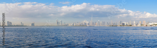 panoramic view of the big city Dubai, Downtown and Business bay district, UAE