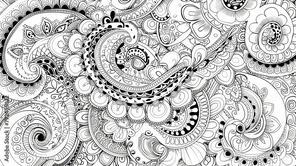 Paisley: A coloring book page featuring a paisley pattern Paisley: A coloring book page featuring a paisley pattern
