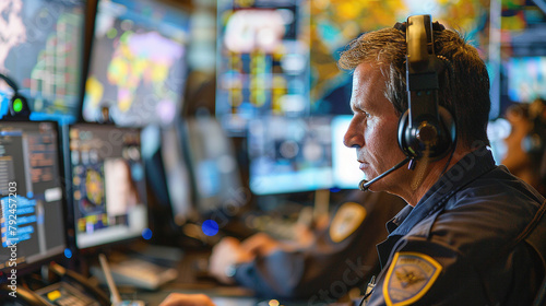 Government agencies and emergency responders using technology and data analytics to coordinate disaster response efforts, manage crises, and ensure public safety during emergencies. photo