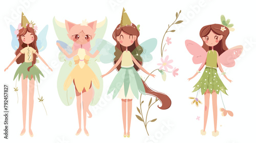 Cute pretty fairy character design Hand drawn style vector