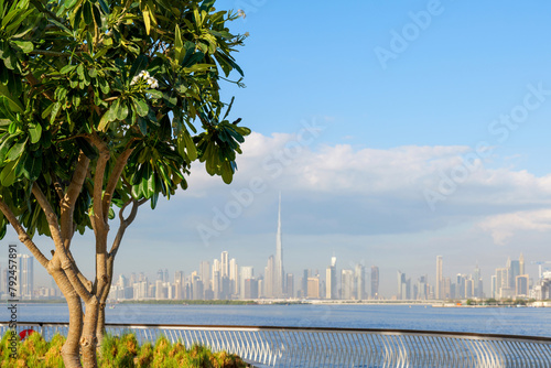 view of the Dubai skyline in UAE from Dubai creek Harbour