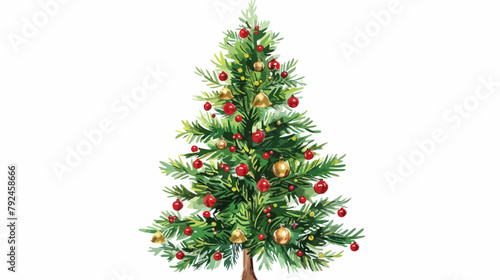 Decorated Christmas tree isolated on white background