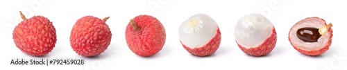 Set of fresh juicy Lychee fruit with half sliced  isolated on white background, 