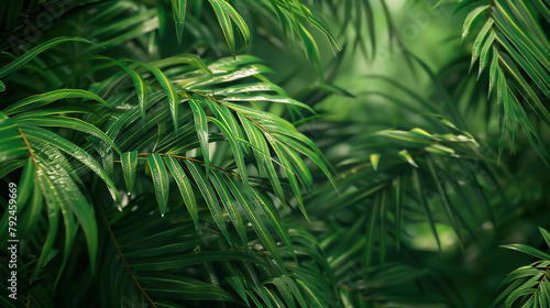 closeup nature view of green leaf and palms background. Flat lay  dark nature concept  tropical leaf