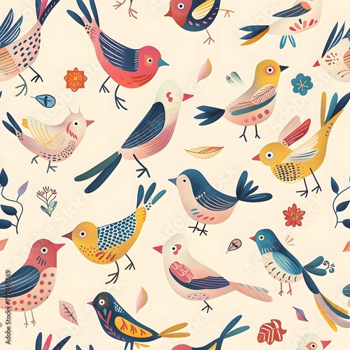 seamless pattern with colorful pastel birds