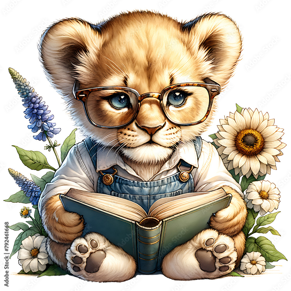 Cute Animals Reading Books Watercolor Clipart Cute Animals Reading Books Watercolor Clipart