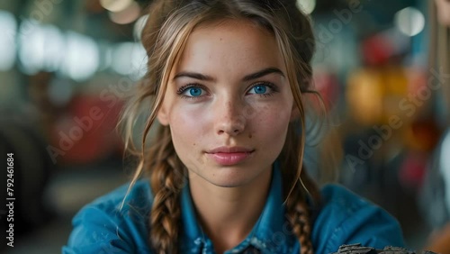 Wallpaper Mural Focused Female Mechanic in Workshop. Concept Female Mechanic, Professional Portrait, Workshop Setting Torontodigital.ca