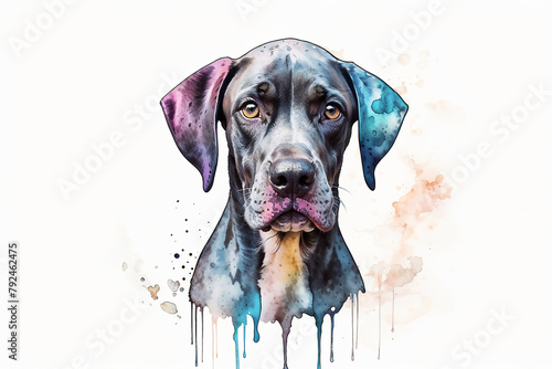 Great Dane Abstract Isolated Watercolor Pet Portrait with copy space