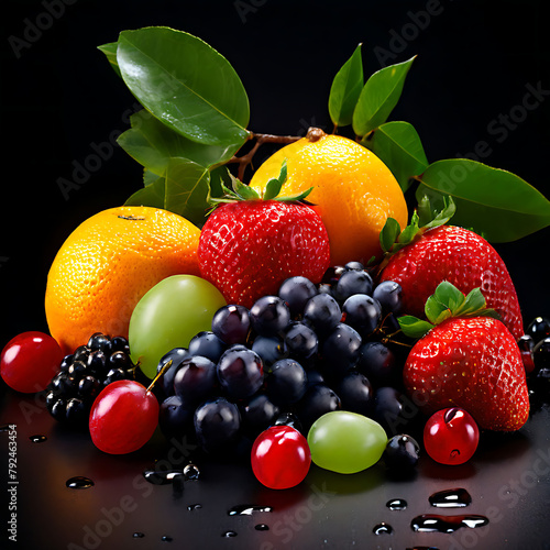 fruits on black background