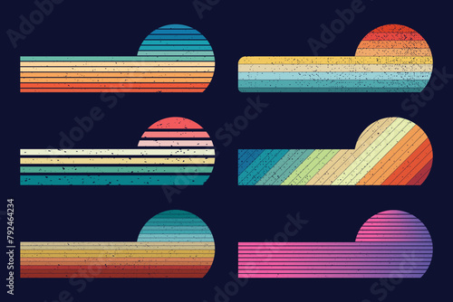 Retro sunset vintage half-circle stripes abstract design. This Vintage style horizontal stripes retro sunset is for print on demand, t-shirt design, book covers, etc.