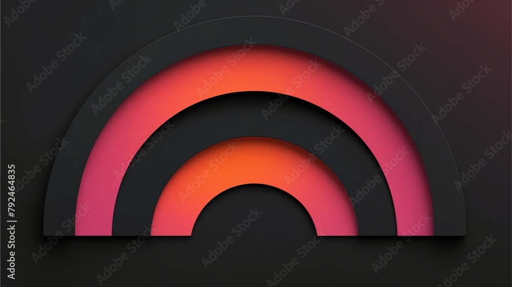 On a black background, gradient semi-circle shapes in shades of pink span on the screen.