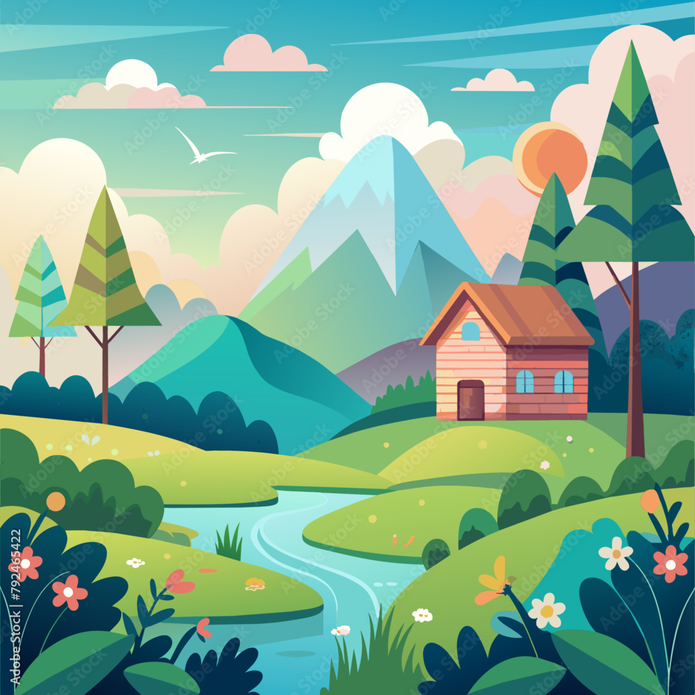 Farm, agriculture rural landscape, village house. Vector horizontal illustration, flat style (10) Farm, agriculture rural landscape, village house. Vector horizontal illustration, flat style (10)