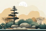 Minimalist Zen Garden Visuals: Rock Garden Clipart for Educational Material Design