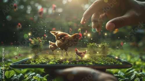 chicken Farm 3d hologram coming out of the Tablet photo