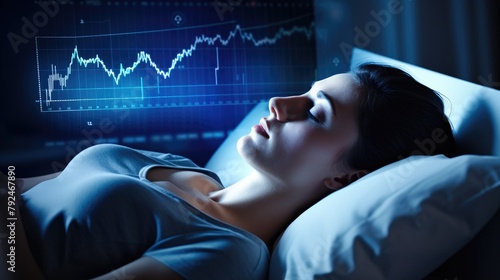 Ai graph of sleep monitoring test, diagnosis symptom for medical treatment, demonstrate on screen testing lab , Ai generated for ads