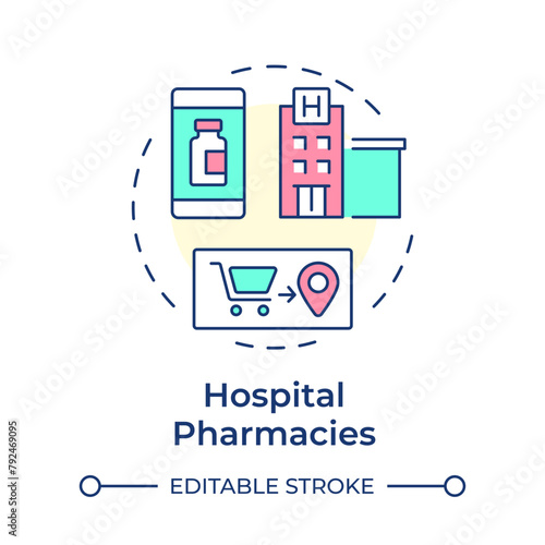 Hospital pharmacies multi color concept icon. Healthcare facilities, longterm care. Round shape line illustration. Abstract idea. Graphic design. Easy to use in infographic, article