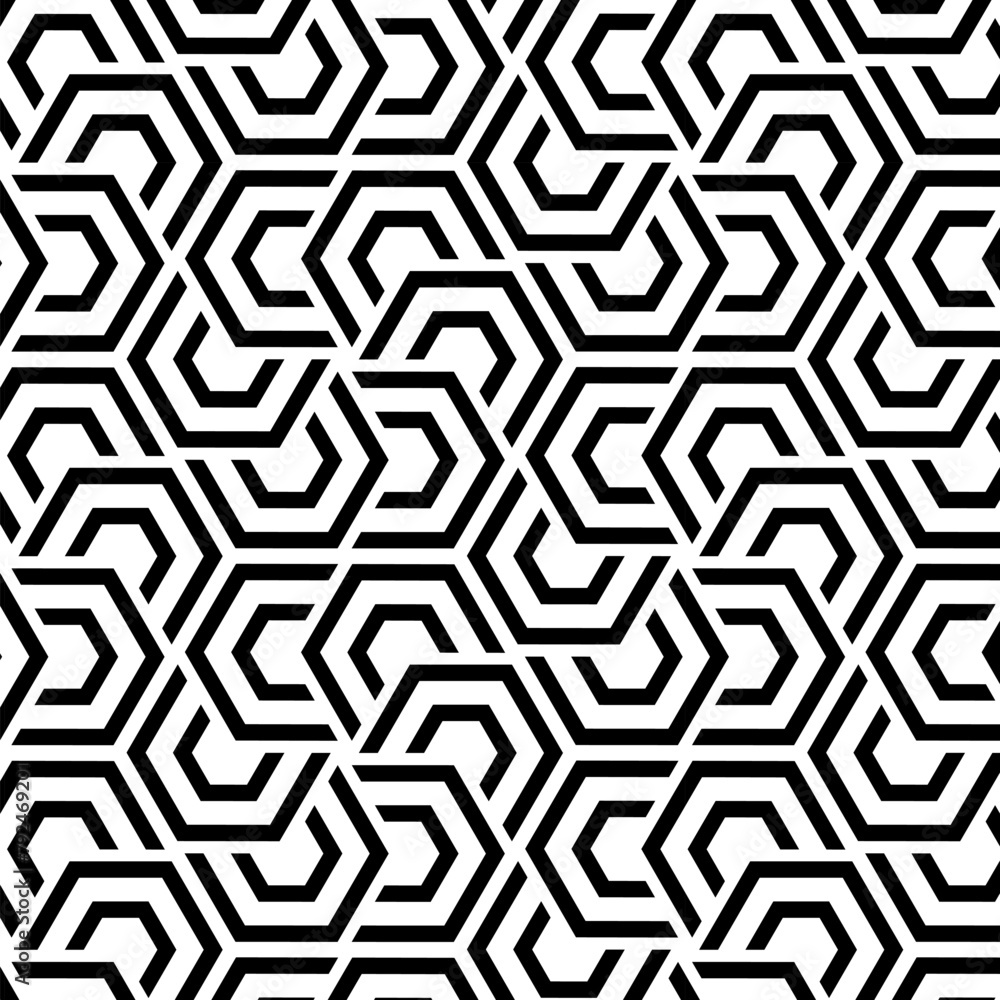 Abstract. black and white hexagon geometric background pattern seamless. Vector.