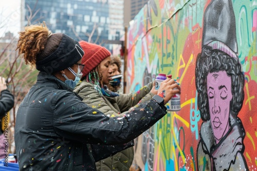 artists collaborating on a mural