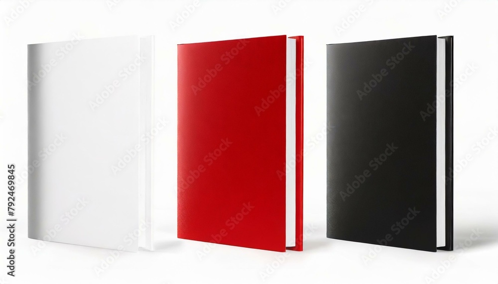 White, Black, and Red Isolated Booklet Covers on White Background - Mockup Template White, Black, and Red Isolated Booklet Covers on White Background - Mockup Template