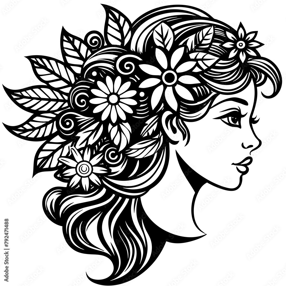 girl-with-floral-hair---vector-illustration--vecto