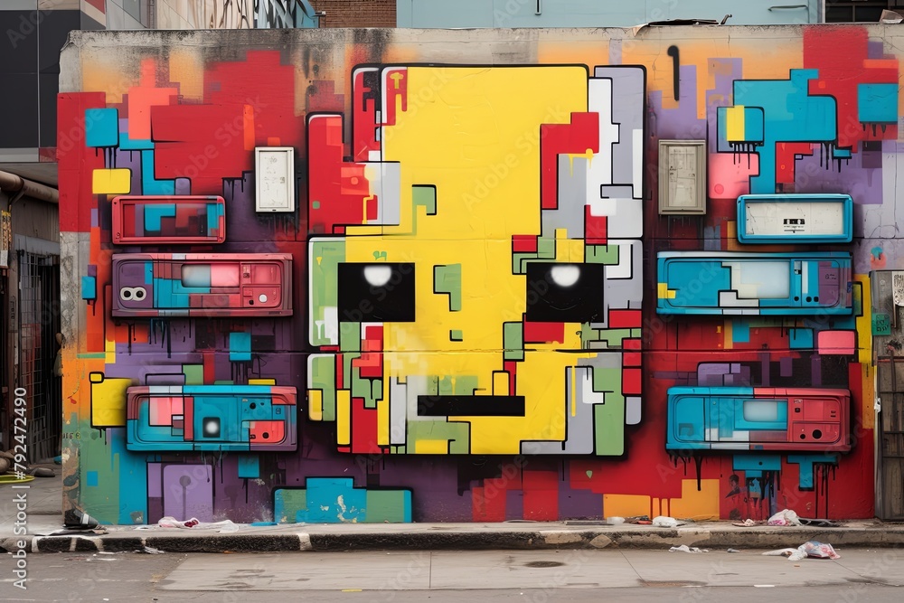 Obraz premium PixTexRetro: Vibrant Urban Street Art Textures & Video Game Skins Collage