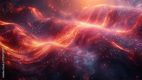 3d rendering of red glowing particles in space with depth of field