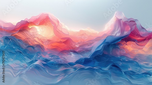 Abstract background with mountains and sun. 3d rendering.