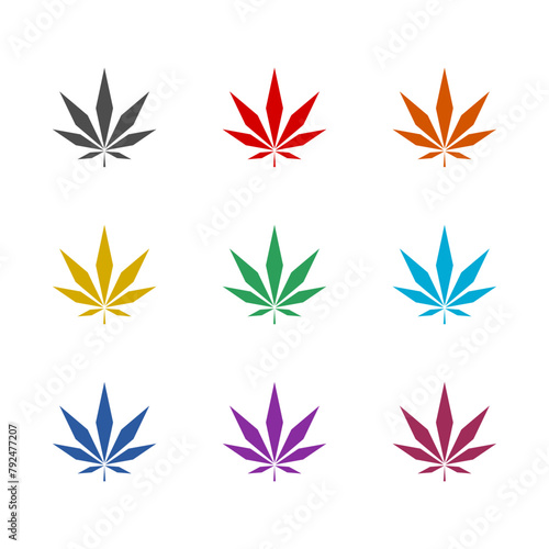 Cannabis leaf logo icon isolated on white background. Set icons colorful