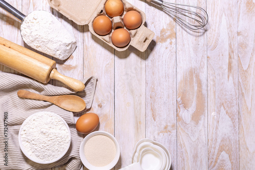 Homemade dough recipe on a wooden table top view