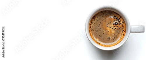  Cup with aromatic coffee in a white cup Top view of a coffee cup isolated on a white background.