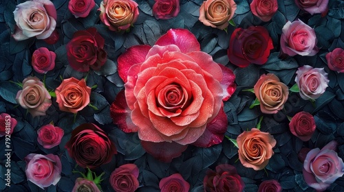 This is a stunning mandala made up of pink and red roses against a dark black background. It is a