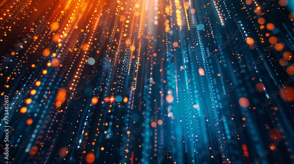 Fototapeta premium Abstract Data Rain in Blue and Orange Digital Space