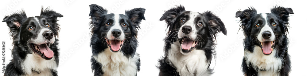 Dog PNG set - portrait photo of happy Border Collie isolated transparent background