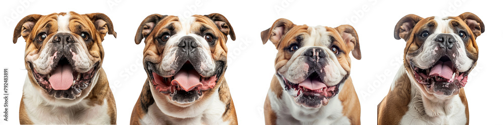 Dog PNG set - portrait photo of happy Bulldog isolated transparent background