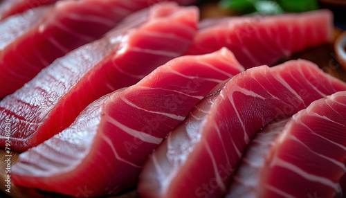 Sliced bluefin tuna raw meat texture background