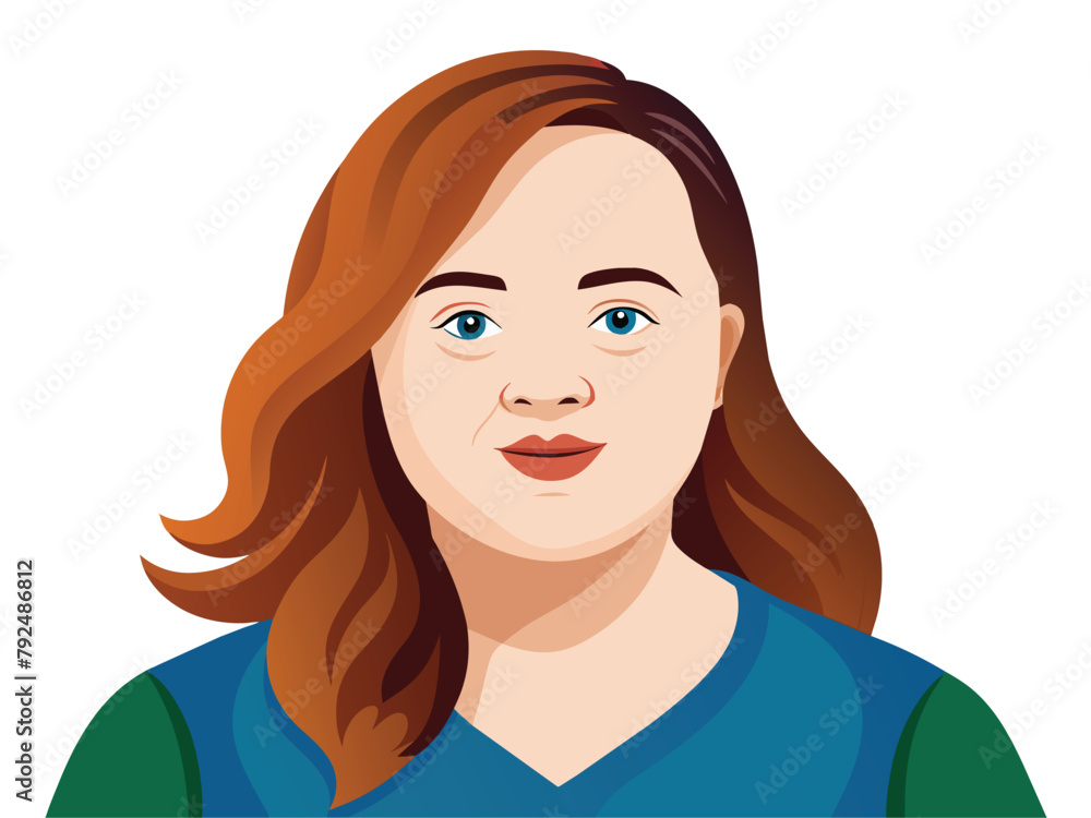 Woman with Down syndrome, vector cartoon illustration. Woman with Down syndrome, vector cartoon illustration.