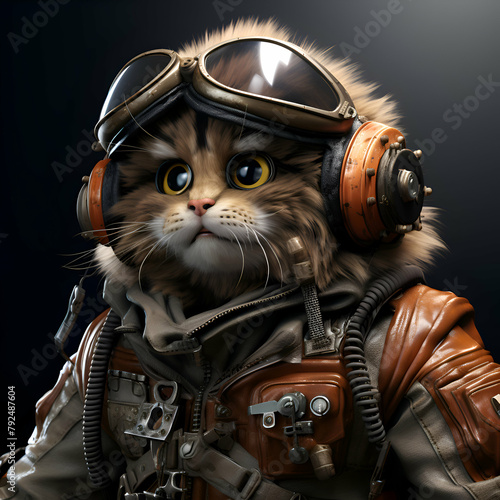 Funny cat astronaut in helmet and glasses. 3D illustration.