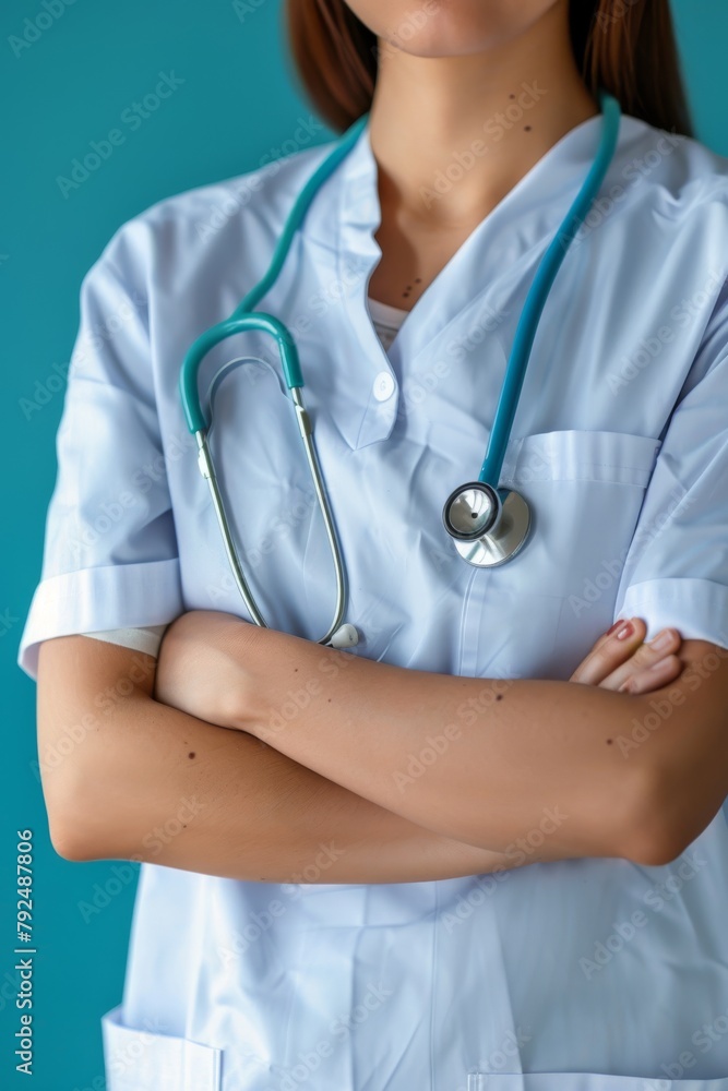 Female Nurse in Scrubs With Stethoscope Female Nurse in Scrubs With Stethoscope