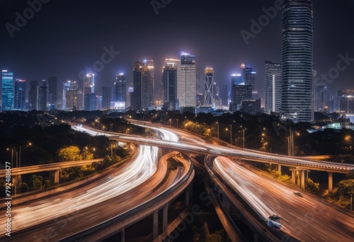 'flyover curvy moving bangkok highway road view forward night cityscape scene apply blur motion effect architecture asphalt background blue building capital city landscape curve dawn drive'