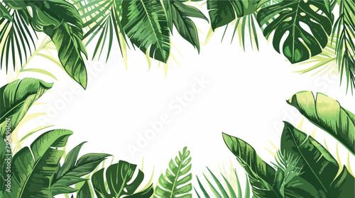 Frame with tropical palm leaves. Green exotic background