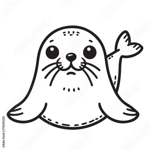 Line art of seal cartoon vector