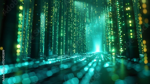 Glowing green and blue data tunnel photo