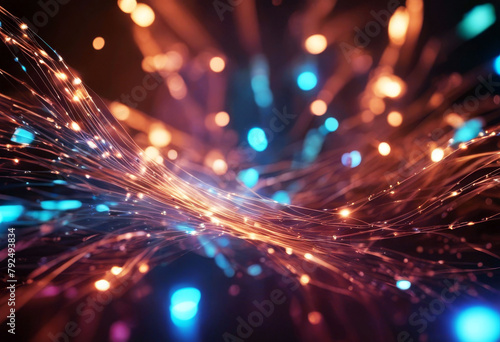 'communication transfer data concept technology image background fiber optical colored fiber-optic future futuristic abstract blue blur bokeh bright glow glowing illuminated illustration' photo