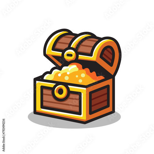 Illustration Vector Graphic Cartoon of a Treasure Chest Filled with Gold, Symbolizing Wealth and Riches
