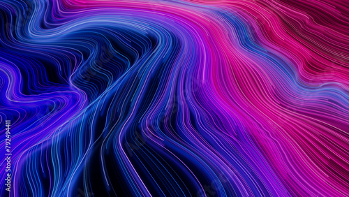 Purple, Blue and Pink Colored Curves form Abstract Swoosh Background. 3D Render. photo