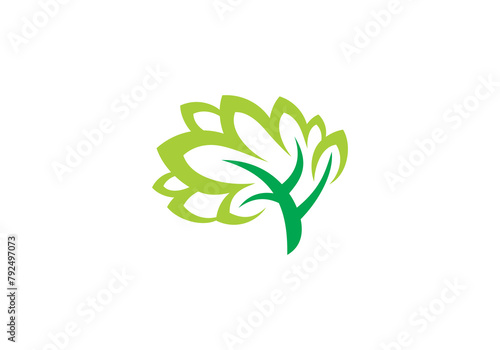 brain with leaf tree logo design. human mind innovation intelligence icon vector