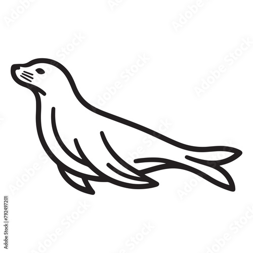 Line art of seal cartoon swimiming vector