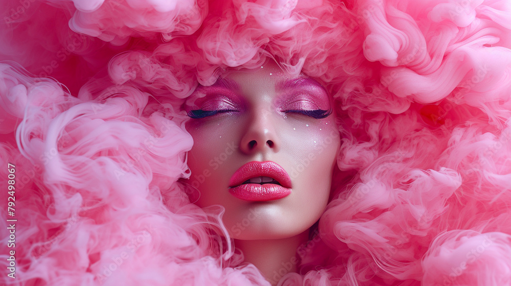 portrait of a woman in pink feathers