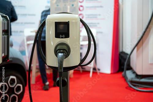 EV car charging station, eco friendly technology, close-up